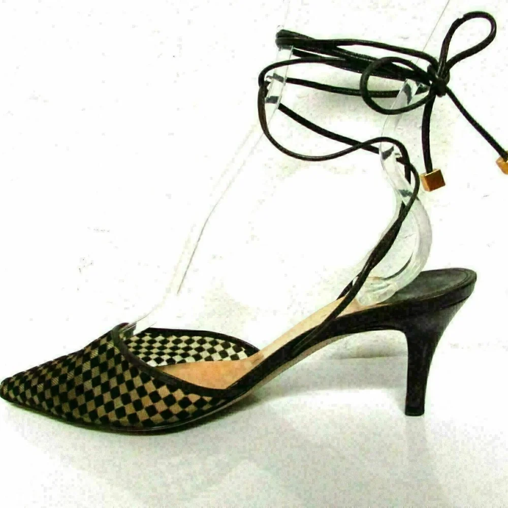 Louis Vuitton Mesh Damier Lace Up Pumps Brown 6.5 - Picture 3 of 8